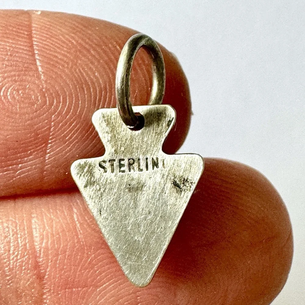 Tiny Navajo Arrowhead Turquoise Pendant Harvey Era Sterling Charm Native VTG